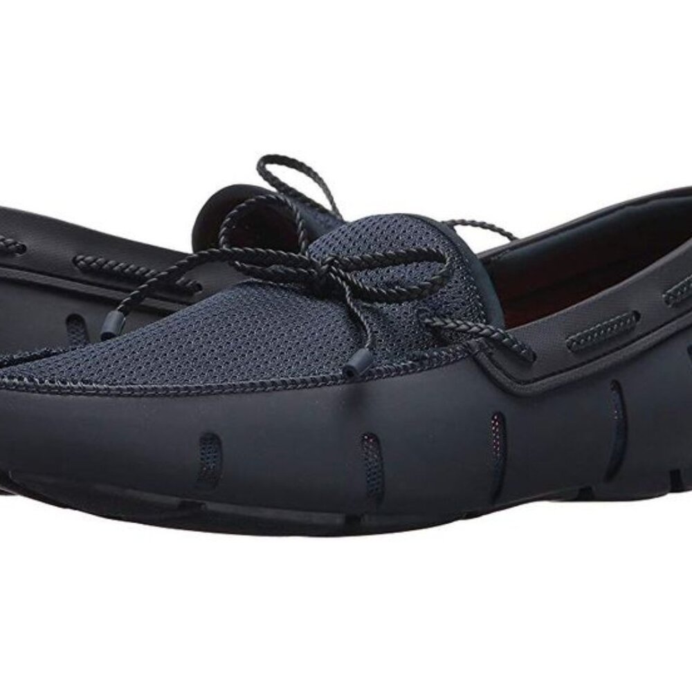 Swims Mesh & Rubber Braided Lace Loafers, Black on Navy, Mens Size 8M